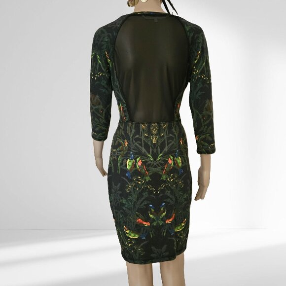 🌿 Rachel Roy Jungle Mystique Noir Midi Dress | Mesh Back - Picture 2 of 5